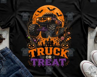 Truck Or Treat Monster Truck Pumpkin Boys Kids Halloween Youth Pumpkin Tee