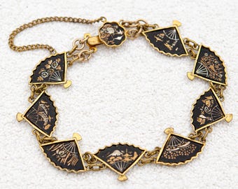 1940s Amita Japanese Damascene Signed Bracelet Gold Silver