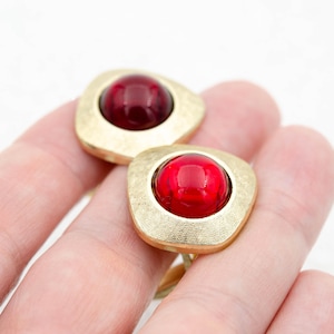 Vintage red ruby cufflinks Gold Christmas cufflinks Textured geometric cufflinks Father&#39;s Day jewelry gift