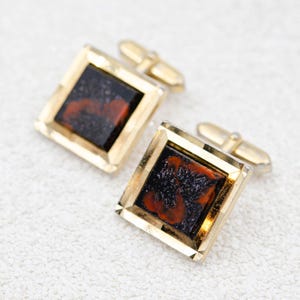 Vintage Murano glass cufflinks Gold diamond cut square cufflinks Father&#39;s Day gift