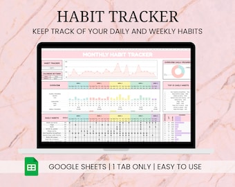 Hoja de cálculo de seguimiento de hábitos para Google Sheets Plantilla de planificador de hábitos diarios Planificador de objetivos de seguimiento de hábitos semanales Plantilla de rutina de hábitos mensuales
