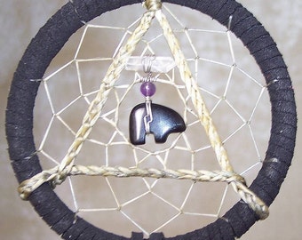 SERENITY BEAR - 3 Inch Dreamcatcher in Black and Purple by Feathered Dreams