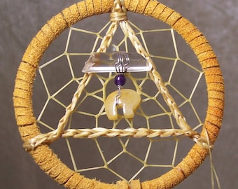 SERENITY BEAR - 3 Inch Dreamcatcher in Golden Yellow and Purple by Feathered Dreams