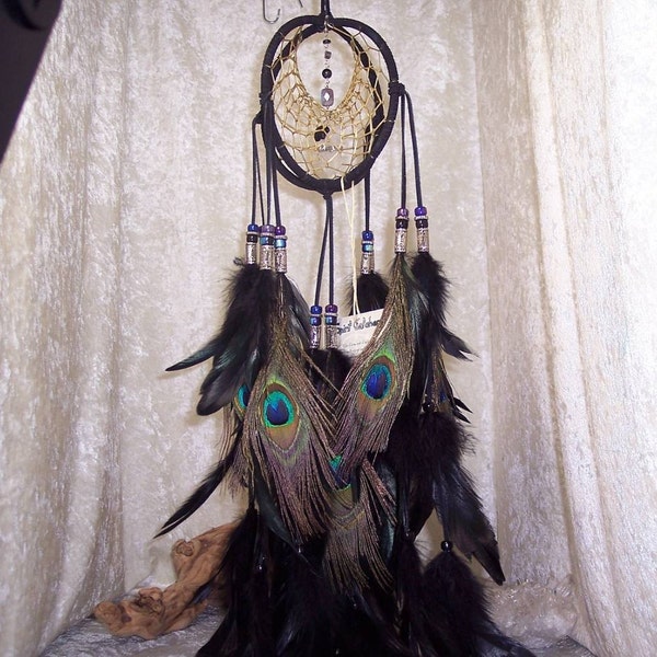 5 Inch BEAR Fetish Spirit Catcher in Black and Peacock by Feathered Dreams