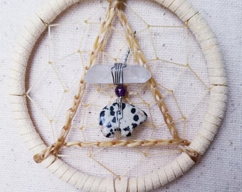 SERENITY BEAR - 3 Inch Dreamcatcher in Cream and Purple by Feathered Dreams