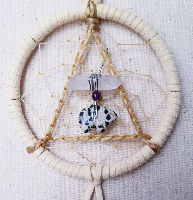 SERENITY BEAR 3 Inch Dreamcatcher in Cream and Purple by Feathered Dreams image 1