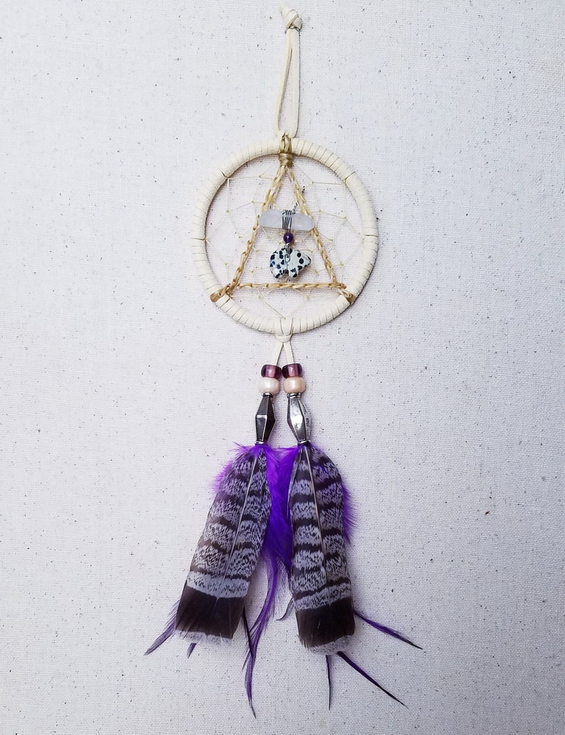 SERENITY BEAR 3 Inch Dreamcatcher in Cream and Purple by Feathered Dreams image 2