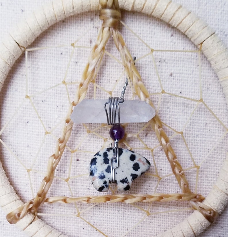 SERENITY BEAR 3 Inch Dreamcatcher in Cream and Purple by Feathered Dreams image 4