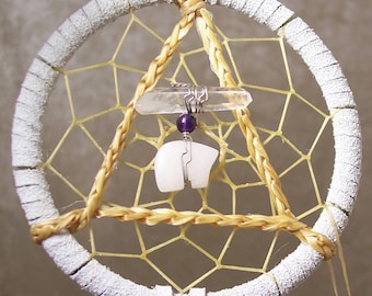 SERENITY BEAR - 3 Inch Dreamcatcher in White and Purple by Feathered Dreams