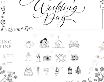 Wedding Timeline Icons + Bonus Set –  Clipart – PNG, SVG and PDF