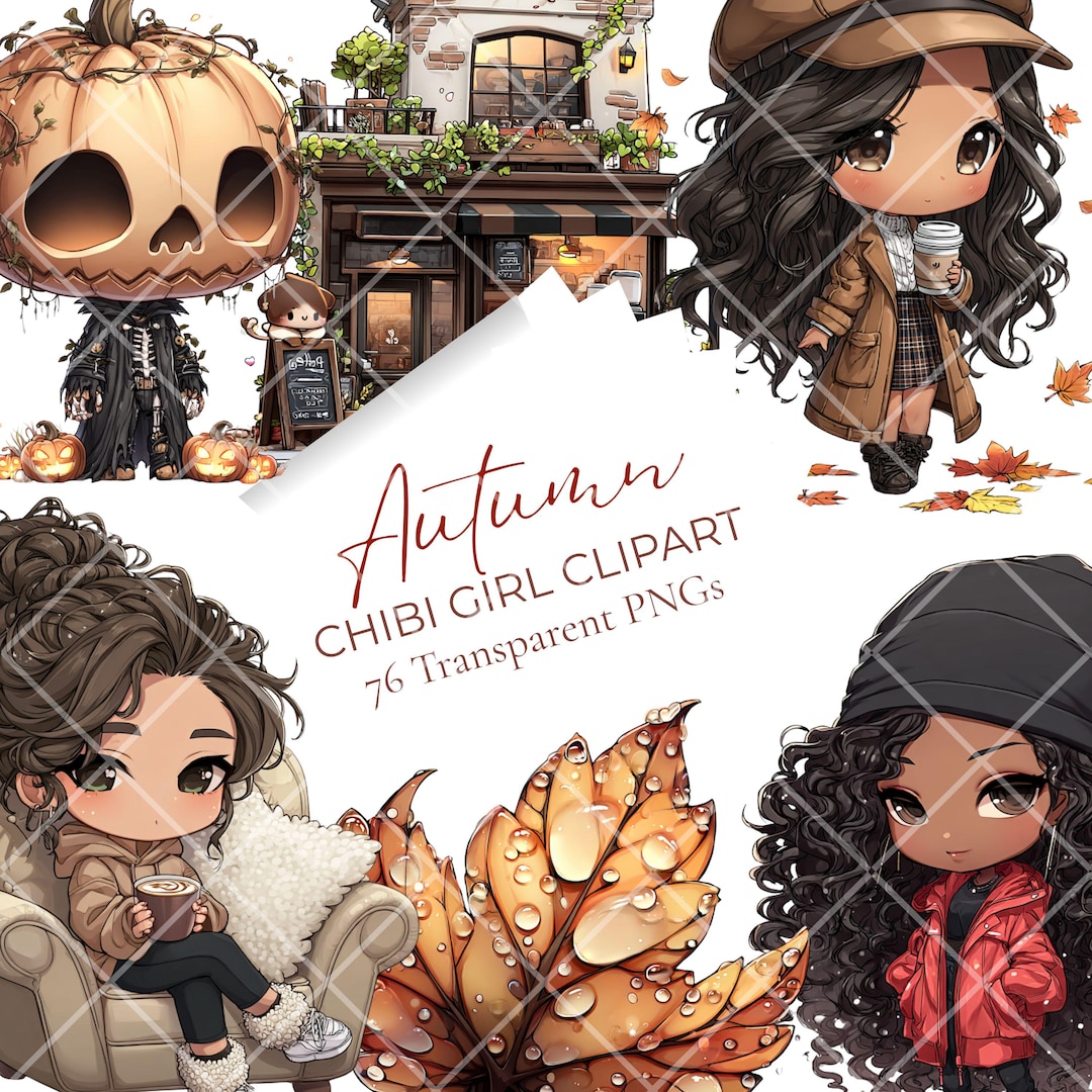 Autumn Chibi Girl Watercolor Clipart, Fall, Autumn, PNG, Transparent ...