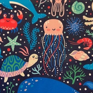 Softshell Stoff "Unterwasserwelt" Bunt, Oeko-Tex,  Outdoor & Jackenstoff wetterfest, wasserabweisend, Kindersoftshell, Meterware ab 50cmxVB