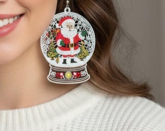 Diseño de bordado de Papá Noel FSL, adorno navideño y pendientes (descarga digital)