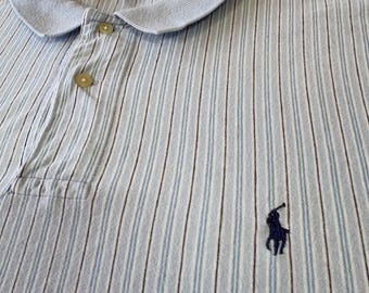 Camisa Polo Ralph Lauren para hombre, talla XL, de algodón a rayas, manga corta, estilo golf, años 90, vintage.