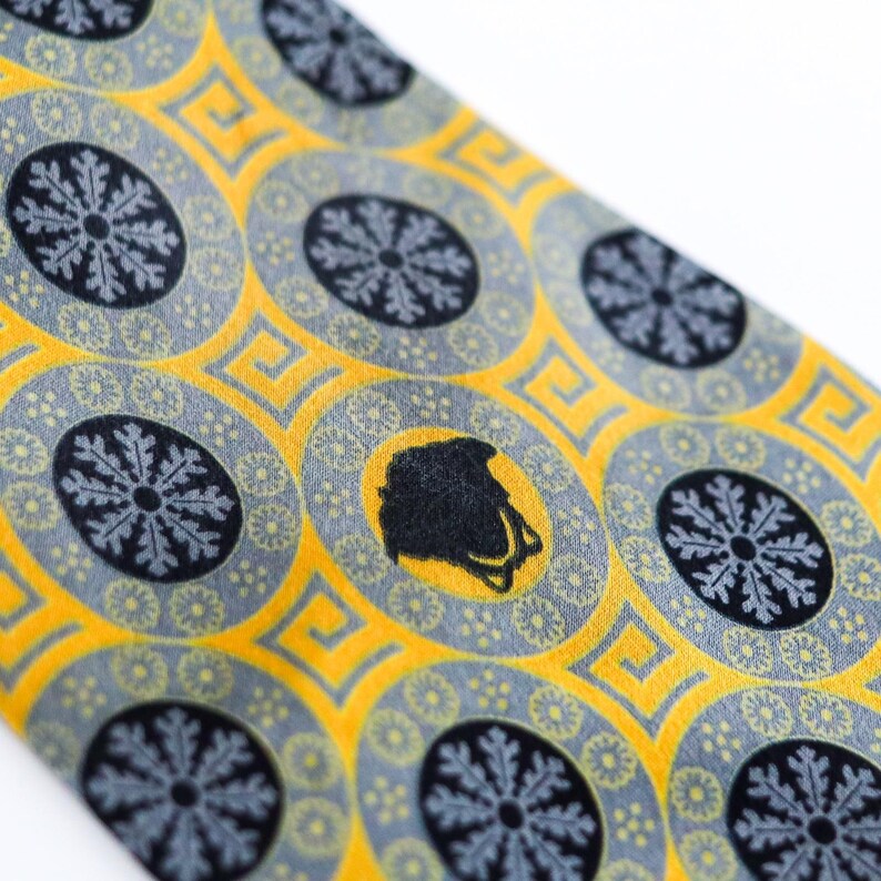 Versace Silk Tie Medusa Geometric Gold Blue Made Italy Vintage Luxury image 8