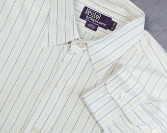 Vintage Ralph Lauren Purple Label Shirt 15.5 34 Sea Island Cotton Stripe