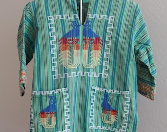 Vintage Mayan Huipil Tunic Top Made in Guatemala Embroidered Birds Youth S