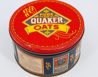 Vintage Quaker Oats Cookie Tin 1983 Limited Edition Blue Red Heritage Labels