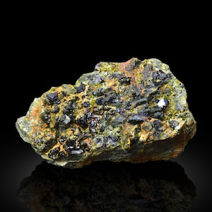 Magnetite Crystals with Diopside & Green Vesuvianite Specimen 530g from Afghanistan – Natural Mineral Display Collectible