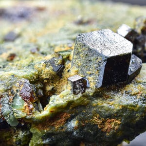 Andradite Garnet Specimen with Diopside & Green Vesuvianite - 37g Natural Stone from Afghanistan