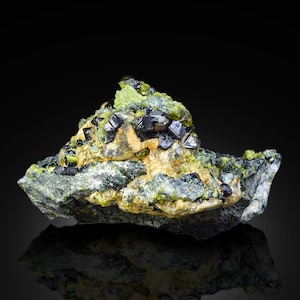 Rare Magnetite Crystal Specimen with Diopside & Green Vesuvianite And Andradite Garnet – 114g Afghan Mineral Collectible