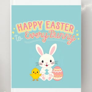 Carte de voeux de Joyeuses Pâques, carte de Pâques, lapins et oeuf coloré Carte mignonne de joyeux dimanche de Pâques pour tous les âges, adultes et enfants
