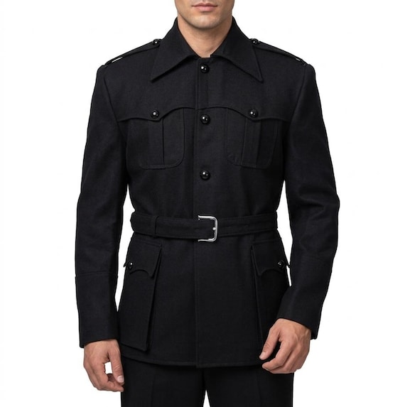 Men's Black Wool Military Jacket - German Officer Dress Uniform - Hussar Parade Coat - Steampunk Gothic Formal Tunic