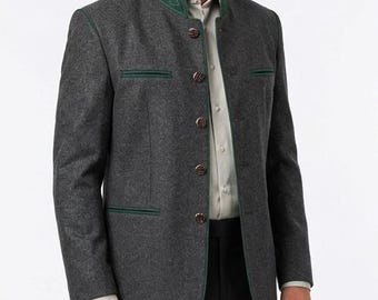 Men's Bavarian Wool Jacket, Charcoal Grey Trachten Lederhosen Oktoberfest Jacket