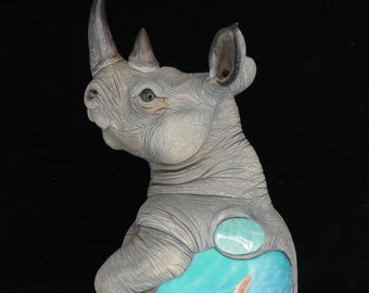 Dreaming fine art gourd sculpture #1 - Rhino Sky