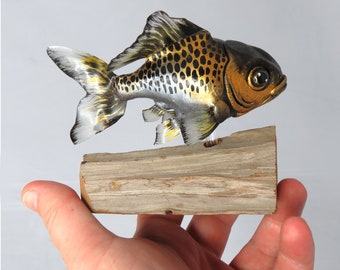 Handmade gourd fish sculpture #88 - Silver and Gold