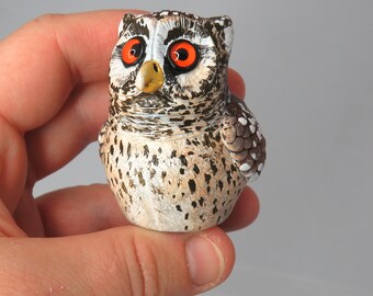 Mini Gourd Owl #29 - Boreal owl art sculpture