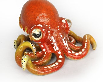 Gourd Octopus Art Sculpture #22 - Orange Spotted