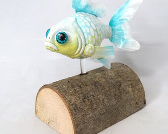 Handmade gourd fish sculpture #87 - Sky white