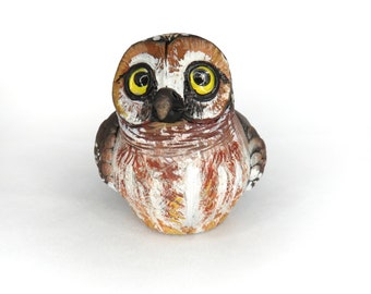 Mini gourd owl sculpture #33 - Saw Whet Owl