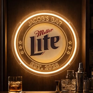Anpassad Miller Lite neonskylt, Anpassad heminredning för bar, Miller ölljusskyltar, Miller Lite väggdekor för ölbar, Man Cave-presenter, Presenter till pappa