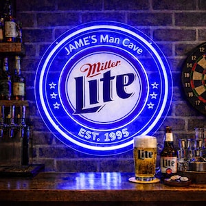 Neonreclame Miller Lite, custom bardecoratie thuis, lichtborden Miller, lichtborden Miller Lite, muurdecoratie Miller Lite voor bierbar, man Cave-cadeaus, cadeaus voor papa
