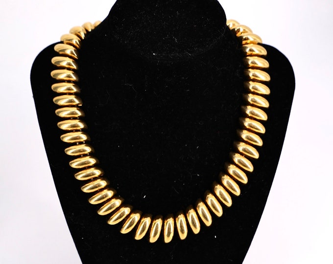 80s heavy gold metal link vertebrae choker necklace / vintage 1980s heavy weight costume jewelry Napier Monet