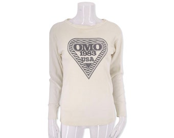 80s OMO Norma Kamali vintage tee shirt, 1980s logo 1983 long sleeve t shirt, 80s graphic tee S