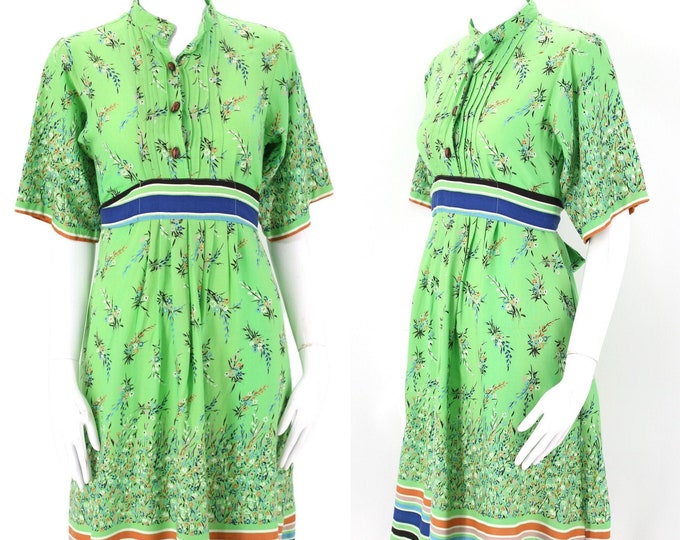 70s RAGTIME spring green floral rayon dress S / vintage 1970s boho peasant dress sz small