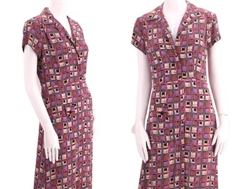 90s BETSEY JOHNSON print rayon Dress P, vintage 1990s does 40s dress M