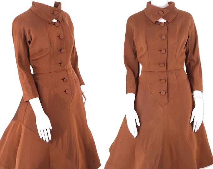 1950s PATULLO JO COPELAND party dress, vintage 50s bronze full skirt dress, mcm dress, brown dress, pin up dress, vintage designer sz 6