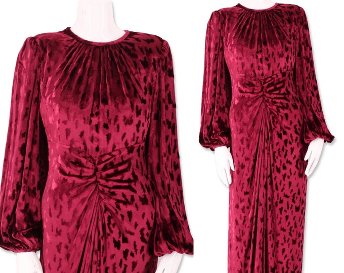 70s Oscar De La Renta silk velvet evening gown sz 4 / 1970s vintage designer dress / cranberry red maxi dress