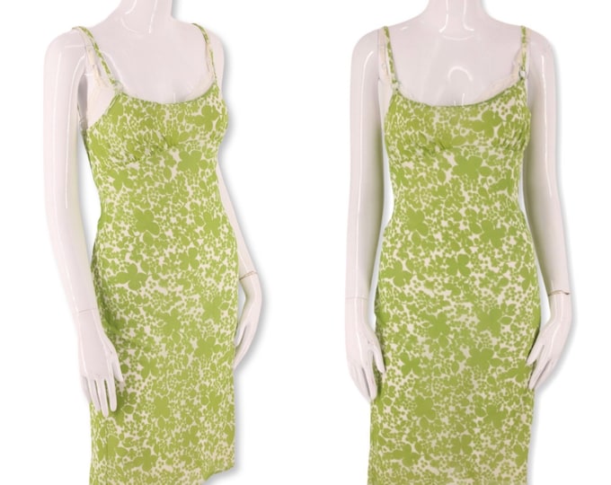 90s VIVIENNE TAM mesh print dress S, vintage 1990s slip dress S, Y2K sheer body con dress sz 1