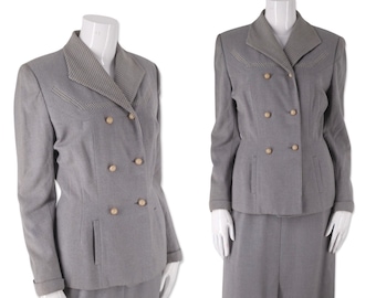 1940s womens skirt suit size 8, vintage 40s gray wool skirt suit, WWII blazer jacket skirt set outfit M Marjorie Grant