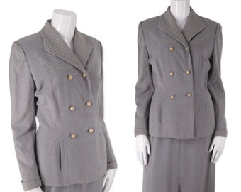 Traje de falda de mujer de la década de 1940 talla 8, traje de falda de lana gris vintage de los años 40, traje de falda de chaqueta blazer de la Segunda Guerra Mundial M Marjorie Grant