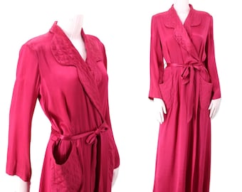 40s Satin fuchsia dressing gown M, vintage late 1930s 40s breakfast robe, pink dressing gown, vintage lingerie boudoir burlesque robe