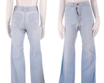 70s Chemin De Fer high waisted jeans pants 24,  vintage 1970s straight leg jeans, 70s light denim sz 0-2 XS