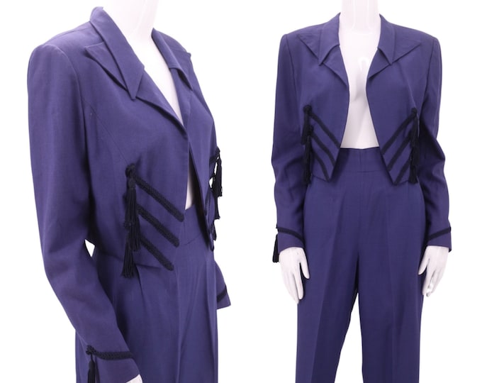 50s TOREADOR womens cropped suit M  / vintage 1950s blue tassel D'anjou Design capri pants jacket Matador