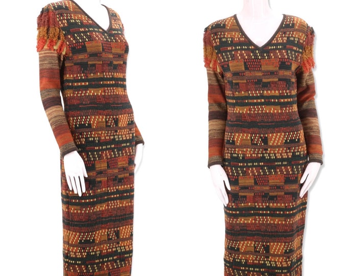 90s ROMEO GIGLI rare sweater dress / vintage 1990s tribal folk print sheath 46 L