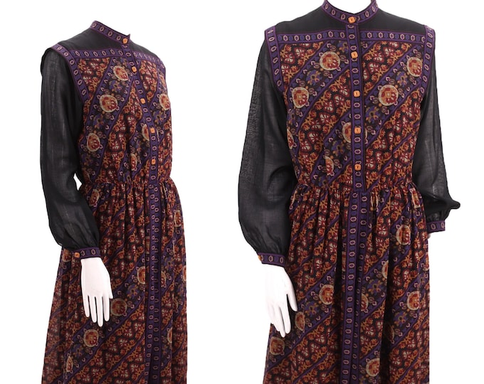 70s BRIONI Italy wool challis print peasant dress 8 / vintage 1970s scarf print dress 8